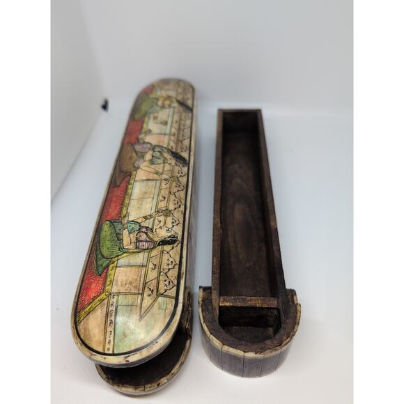 Vintage Indian Camel Bone Pen/Pencil Box Storage Hand Painted Female Figures - Picture 9 of 9